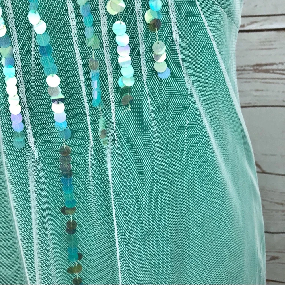 Rebecca Taylor Sea Green Sequin Mesh Dress PERFECT FOR TAYLOR SWIFT DEBUT ERA - Picture 8 of 8